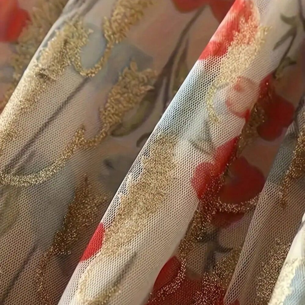 Apricot Elegant Bohemian Women's Double-Layer Mesh Foil Pleated Skirt - Picture 7 of 7